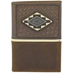 Brand new ⌛ Justin Men's Brown Basket Weave Tooling & Concho Trifold Wallet ????