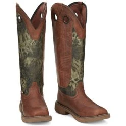 Cheap ⭐ Justin Men's Rush Strike Camo Shaft Leather Pull-On Snake ???? Boots - Square Toe Camouflage ????