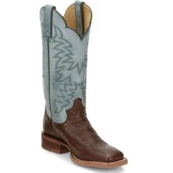 Outlet ???? Justin ???? Women's Ralston Exotic Smooth Ostrich Skin Western ???? Boots - Square Toe Chocolate ????