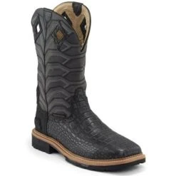 Flash Sale ???? Justin Men's Derrickman Croc Print Comp Work ???? Boots - Square Toe Black ????