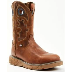 New ???? Justin Men's Rush Barley H20 Pull-On Work ???? Boots - Round Soft Toe Beige/khaki ????